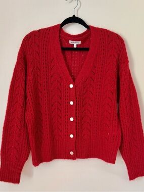 Heartloom Red Openwork V-Neck Button Cardigan SZ.M